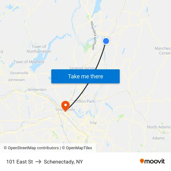 101 East St to Schenectady, NY map