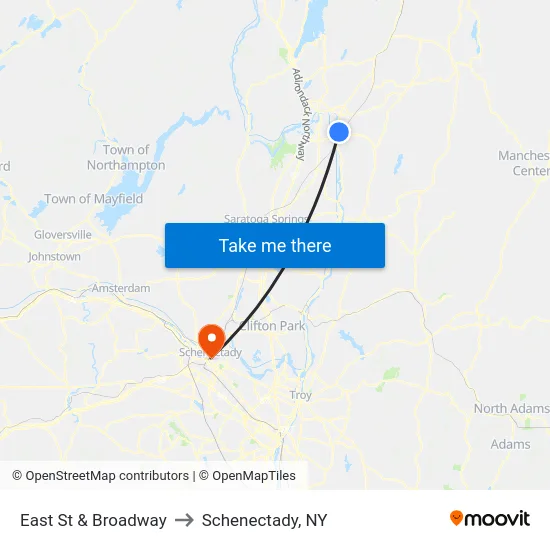 East St & Broadway to Schenectady, NY map