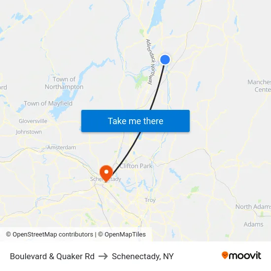 Boulevard & Quaker Rd to Schenectady, NY map