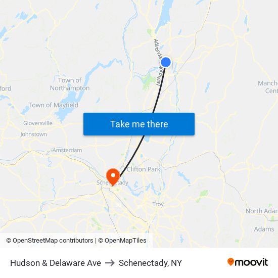 Hudson & Delaware Ave to Schenectady, NY map