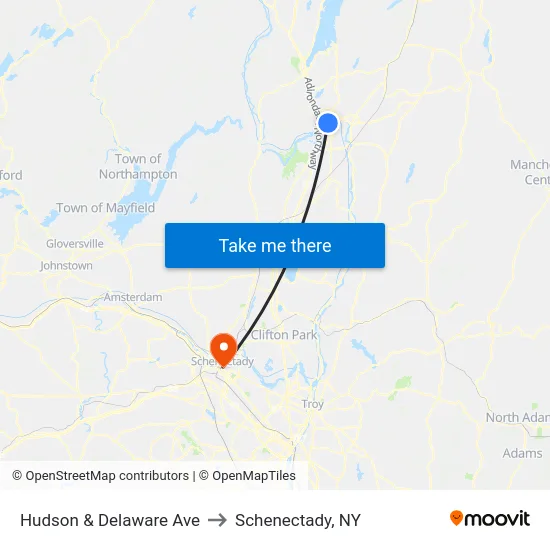 Hudson & Delaware Ave to Schenectady, NY map