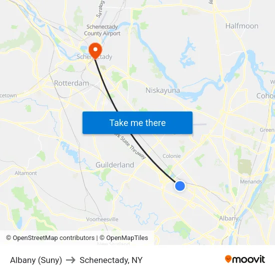 Albany (Suny) to Schenectady, NY map
