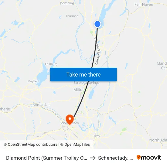 Diamond Point (Summer Trolley Only) to Schenectady, NY map