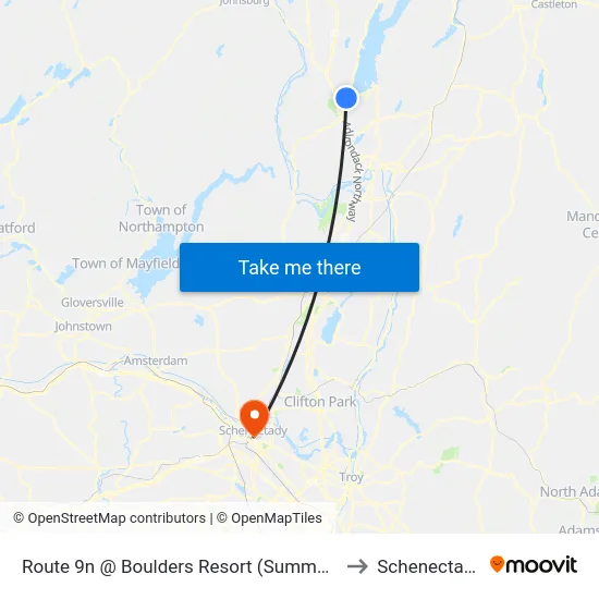 Route 9n @ Boulders Resort (Summer Trolley Only) to Schenectady, NY map