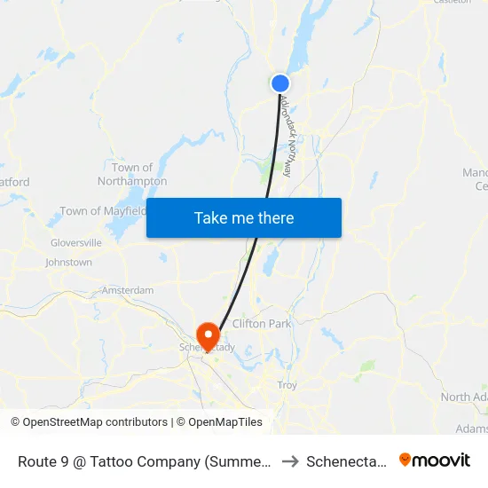 Route 9 @ Tattoo Company (Summer Trolley Only) to Schenectady, NY map