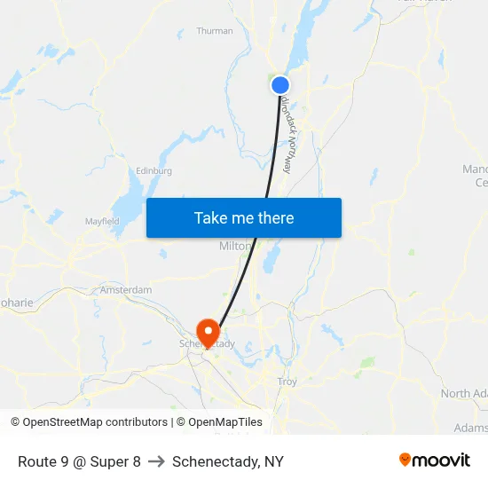 Route 9 @ Super 8 to Schenectady, NY map