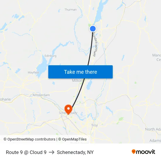 Route 9 @ Cloud 9 to Schenectady, NY map