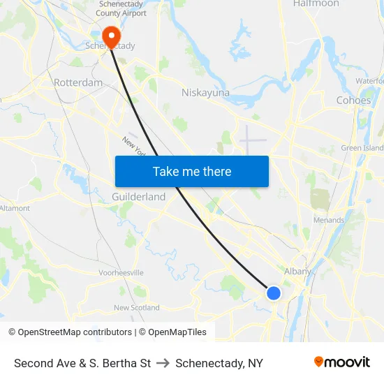 Second Ave & S. Bertha St to Schenectady, NY map