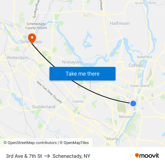 3rd Ave & 7th St to Schenectady, NY map
