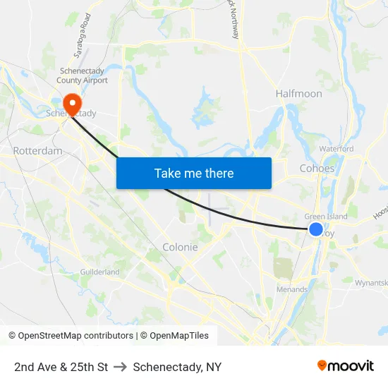 2nd Ave & 25th St to Schenectady, NY map
