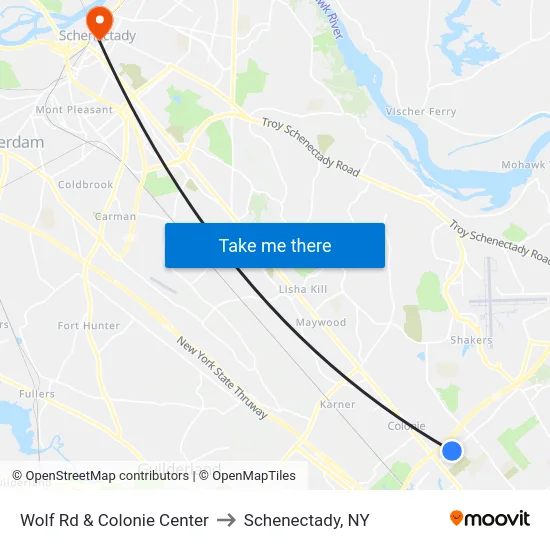 Wolf Rd & Colonie Center to Schenectady, NY map