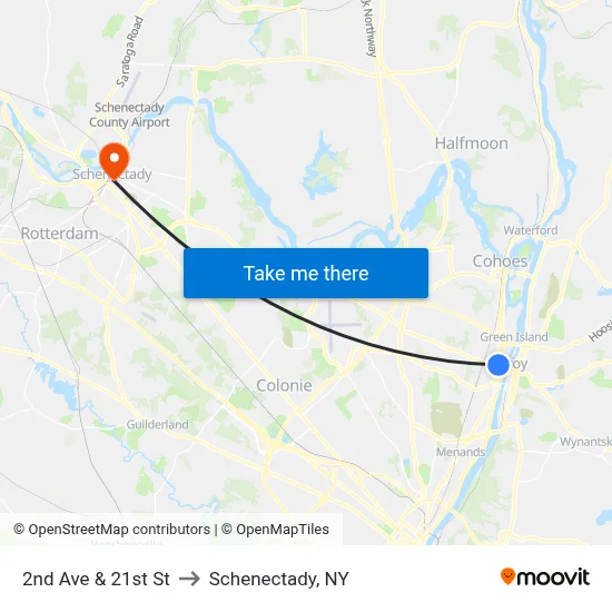 2nd Ave & 21st St to Schenectady, NY map