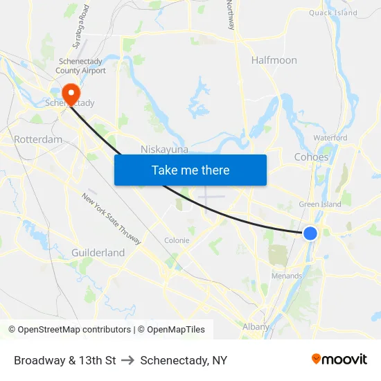 Broadway & 13th St to Schenectady, NY map