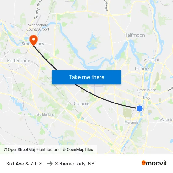 3rd Ave & 7th St to Schenectady, NY map