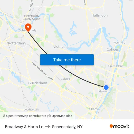 Broadway & Harts Ln to Schenectady, NY map