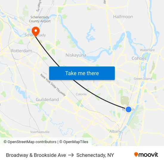Broadway & Brookside Ave to Schenectady, NY map