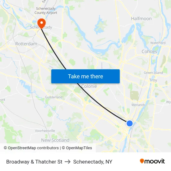 Broadway & Thatcher St to Schenectady, NY map