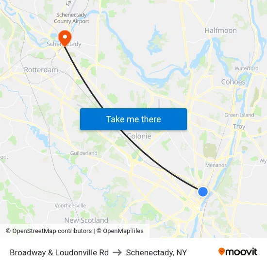 Broadway & Loudonville Rd to Schenectady, NY map