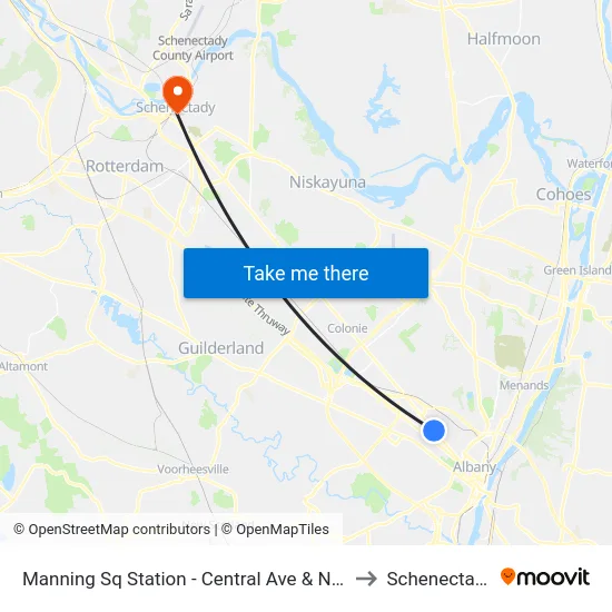 Manning Sq Station - Central Ave & N. Manning Blvd to Schenectady, NY map