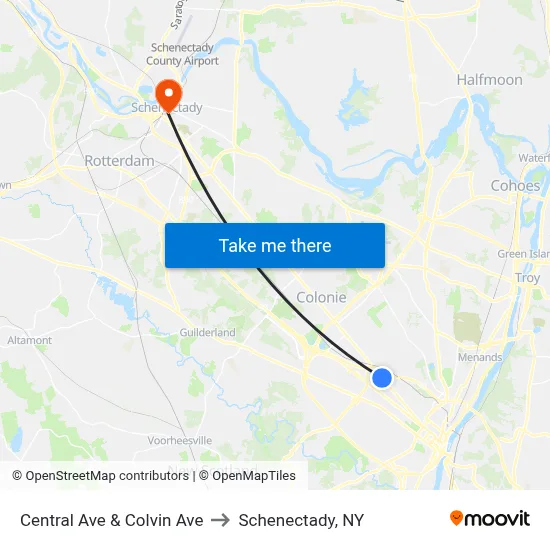 Central Ave & Colvin Ave to Schenectady, NY map