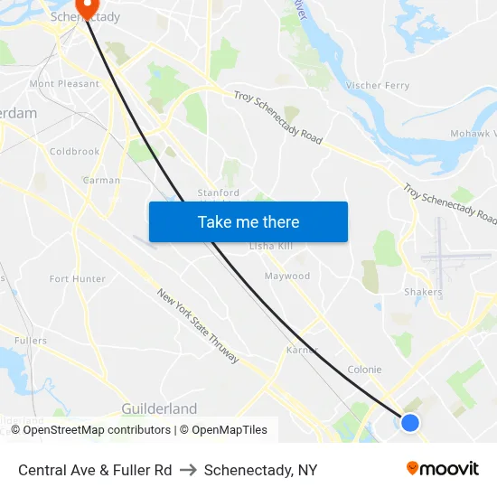 Central Ave & Fuller Rd to Schenectady, NY map