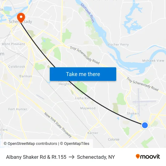 Albany Shaker Rd & Rt.155 to Schenectady, NY map