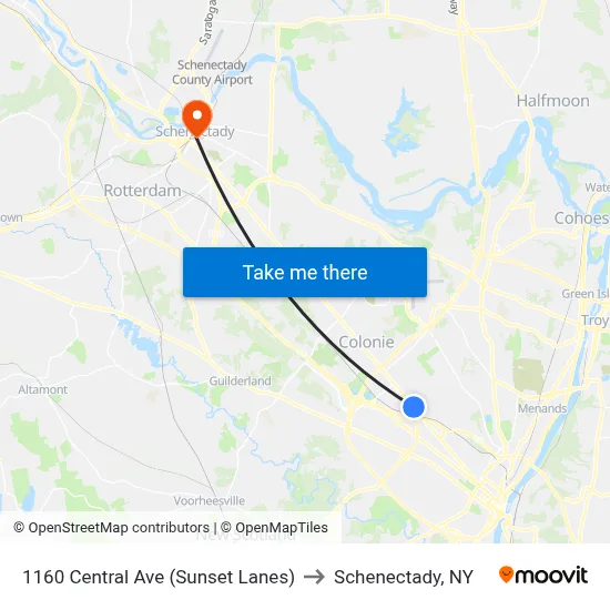 1160 Central Ave (Sunset Lanes) to Schenectady, NY map