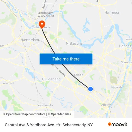 Central Ave & Yardboro Ave to Schenectady, NY map