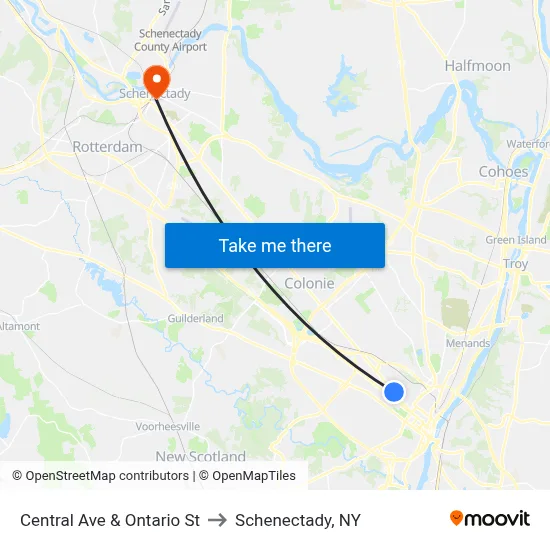 Central Ave & Ontario St to Schenectady, NY map