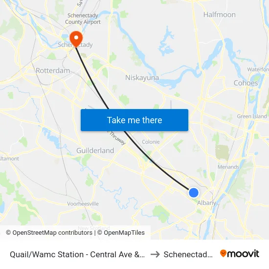 Quail/Wamc Station - Central Ave & Quail St to Schenectady, NY map