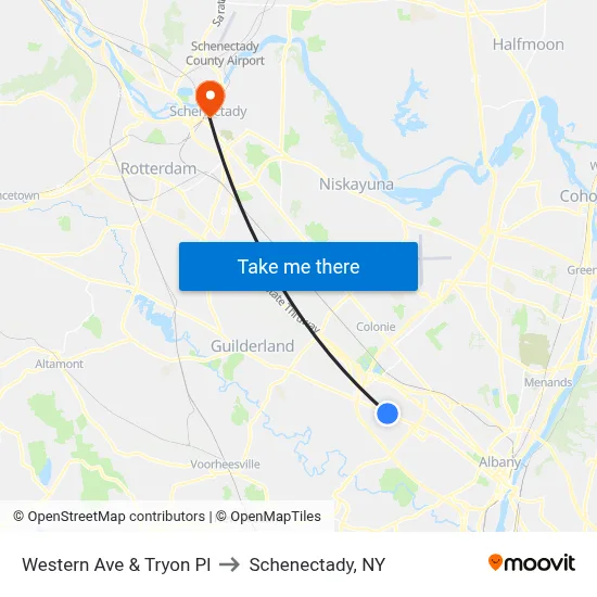 Western Ave & Tryon Pl to Schenectady, NY map