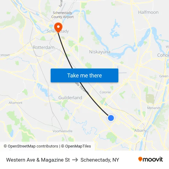 Western Ave & Magazine St to Schenectady, NY map