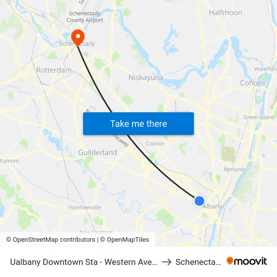 Ualbany Downtown Sta - Western Ave & Thurlow Terr to Schenectady, NY map