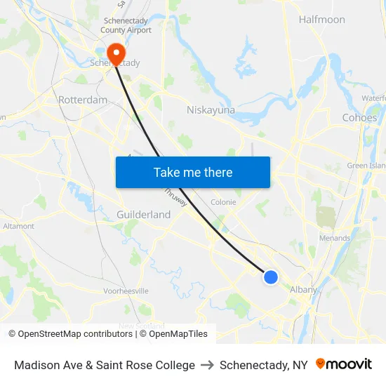 Madison Ave & Saint Rose College to Schenectady, NY map