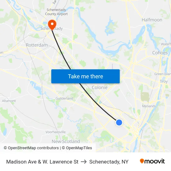Madison Ave & W. Lawrence St to Schenectady, NY map