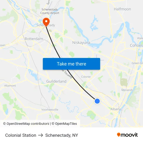 Colonial Station to Schenectady, NY map