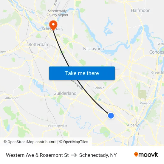 Western Ave & Rosemont St to Schenectady, NY map