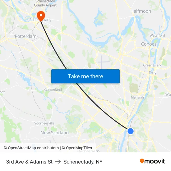 3rd Ave & Adams St to Schenectady, NY map
