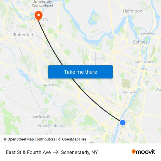 East St & Fourth Ave to Schenectady, NY map