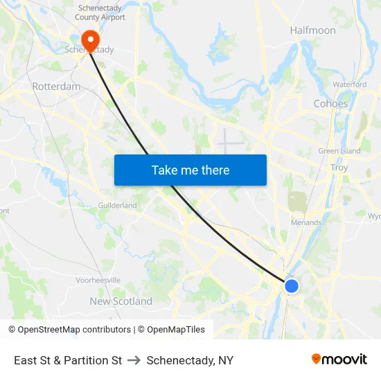 East St & Partition St to Schenectady, NY map