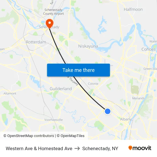 Western Ave & Homestead Ave to Schenectady, NY map