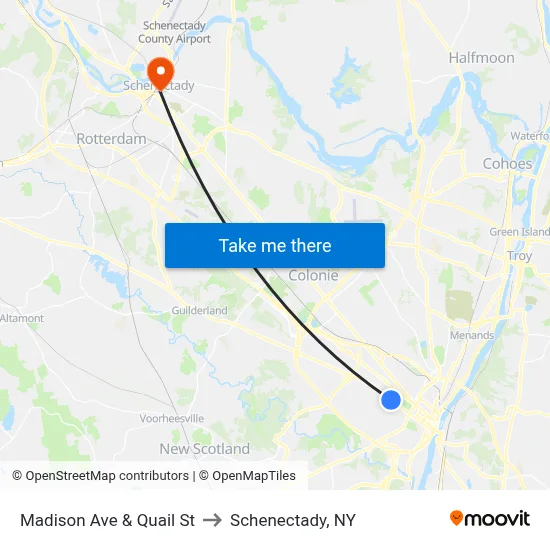 Madison Ave & Quail St to Schenectady, NY map