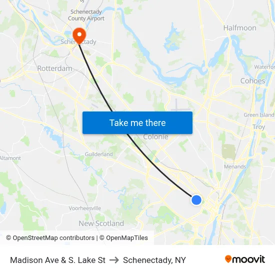 Madison Ave & S. Lake St to Schenectady, NY map