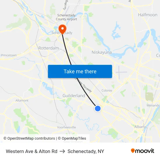 Western Ave & Alton Rd to Schenectady, NY map