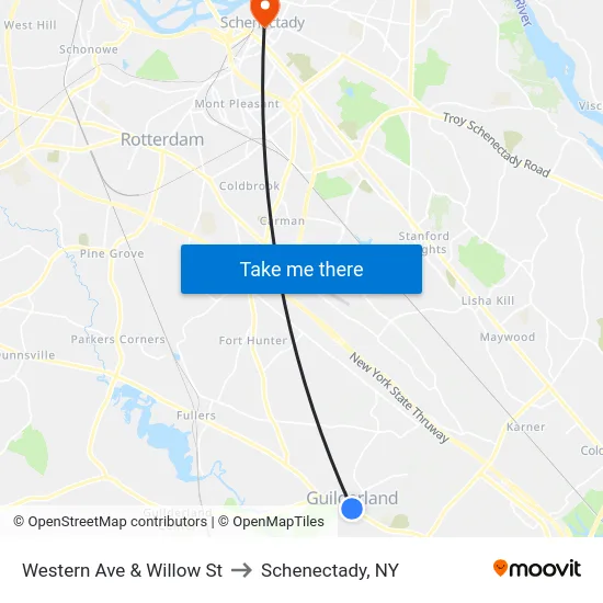 Western Ave & Willow St to Schenectady, NY map