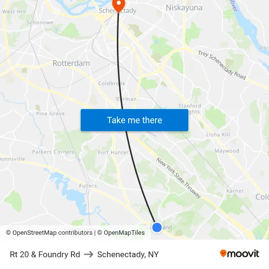 Rt 20 & Foundry Rd to Schenectady, NY map