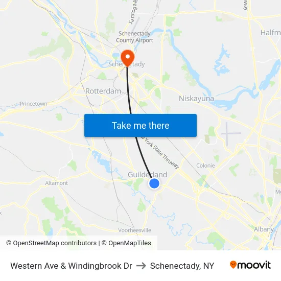 Western Ave & Windingbrook Dr to Schenectady, NY map