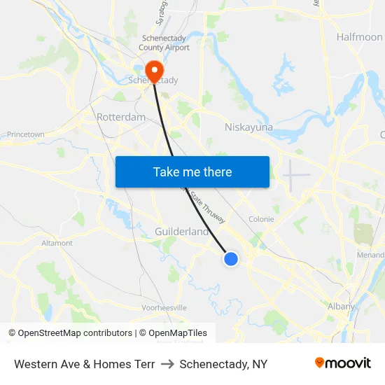 Western Ave & Homes Terr to Schenectady, NY map