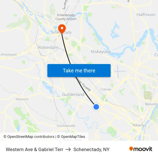 Western Ave & Gabriel Terr to Schenectady, NY map