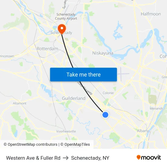 Western Ave & Fuller Rd to Schenectady, NY map